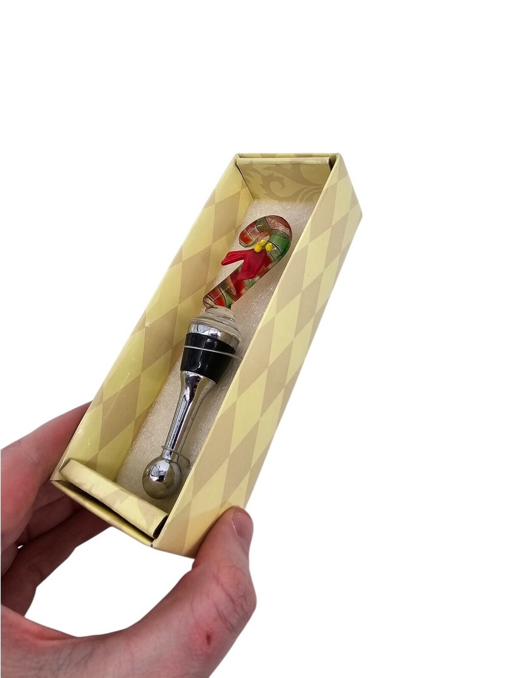 Mango Moon Glassware Blown Glass Wine Stopper Cork Christmas Candy Cane - Picture 2 of 4